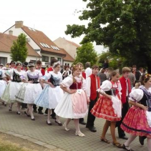 Průvod krojovaných přichází pod máji
